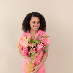 Women’s Short Sleeve Pajama Set in Guava with Cloud Trim