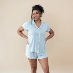 Women’s Short Sleeve Pajama Set in Fog with Cloud Trim