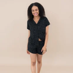 Women’s Short Sleeve Pajama Set in Midnight Leopard
