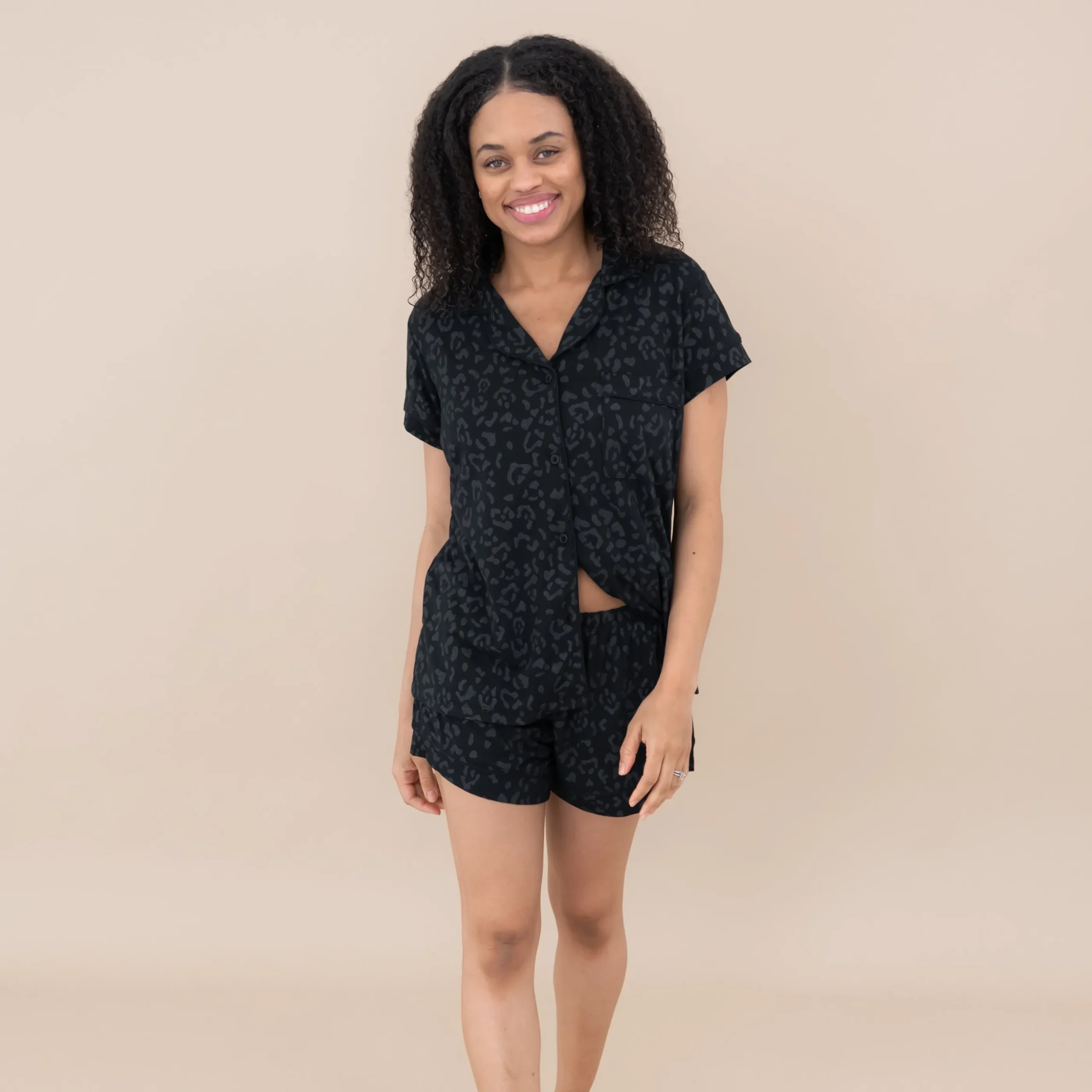 Women’s Short Sleeve Pajama Set in Midnight Leopard