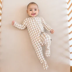 Zippered Footie in Gingham Bisque