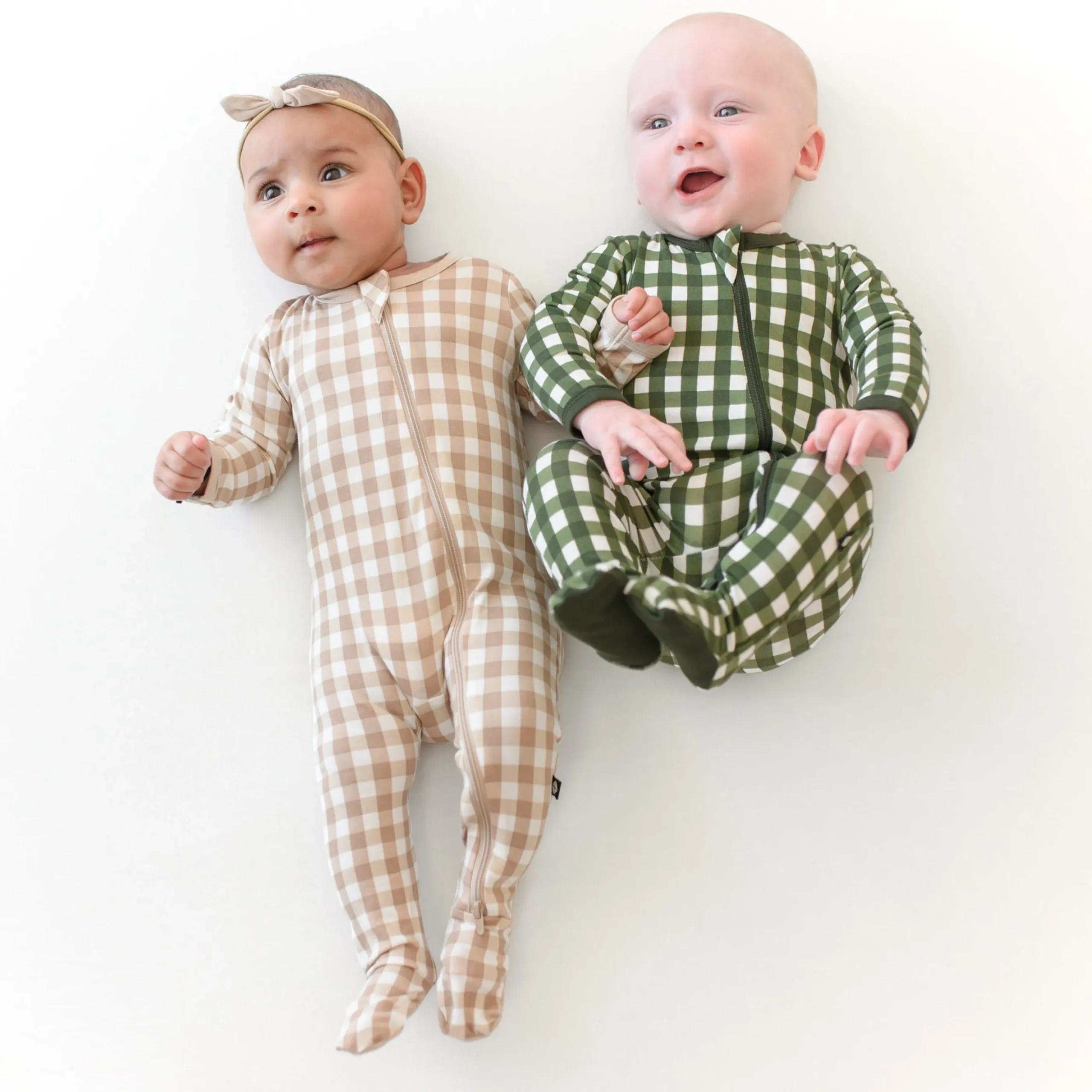 Zippered Footie in Gingham Bisque