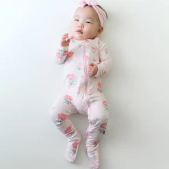 Zippered Footie in Sakura Peony