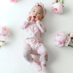 Zippered Footie in Sakura Peony