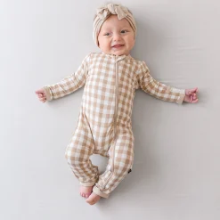 Zippered Romper in Gingham Bisque