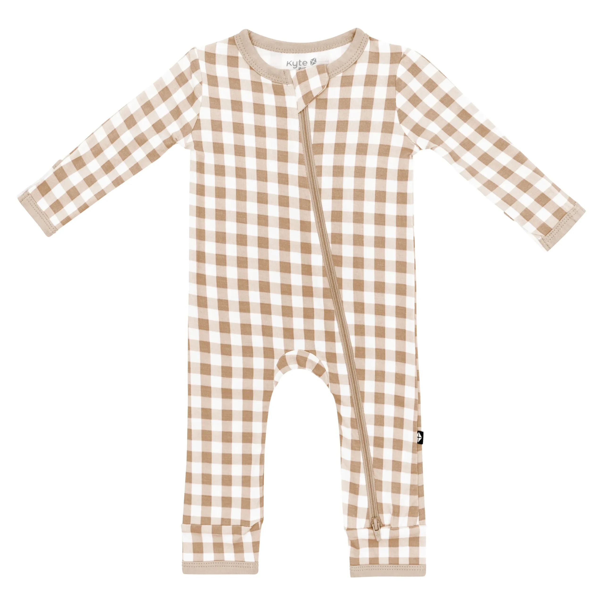 Zippered Romper in Gingham Bisque