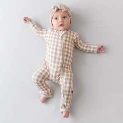 Zippered Romper in Gingham Bisque