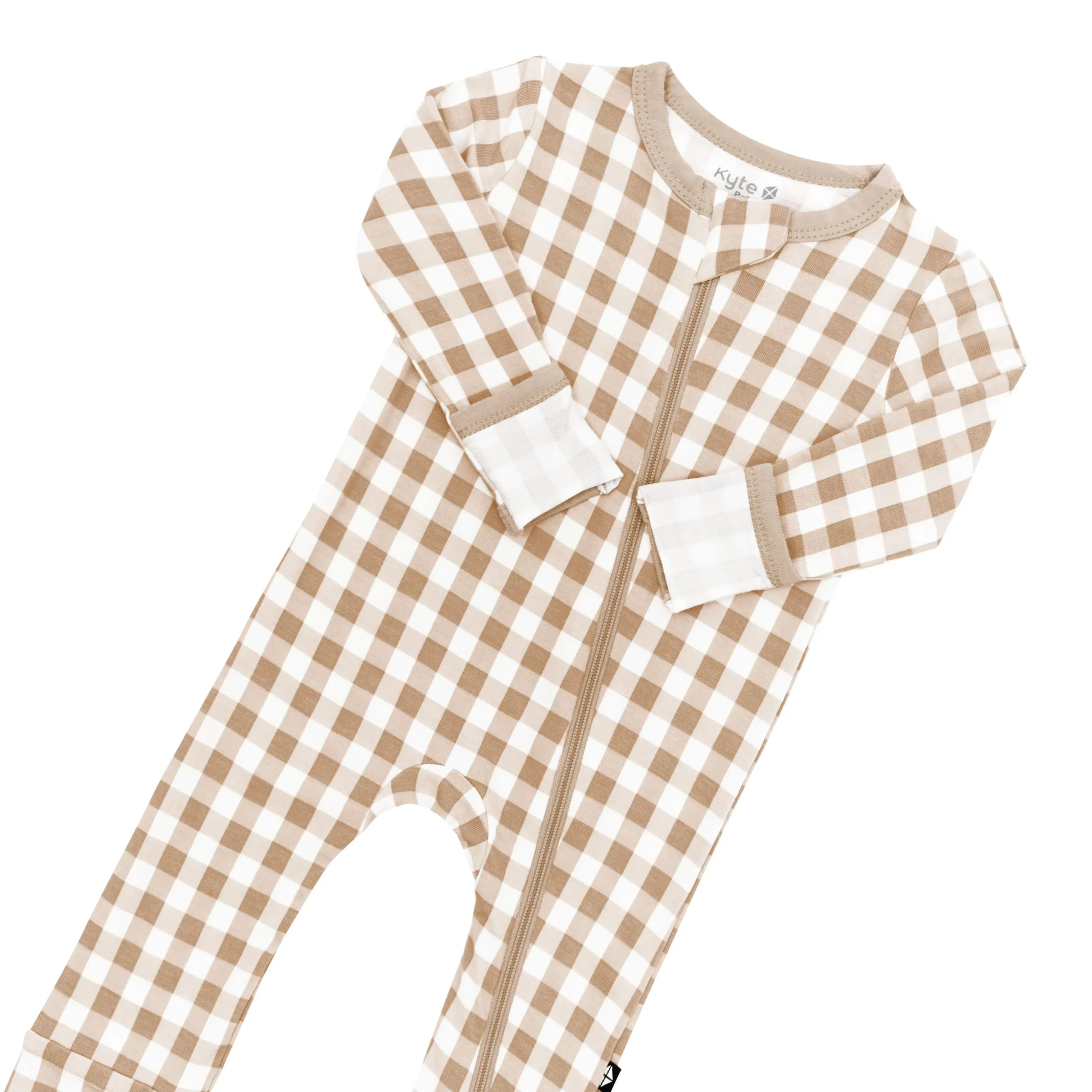 Zippered Romper in Gingham Bisque