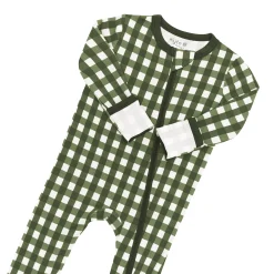 Zippered Romper in Gingham Fir