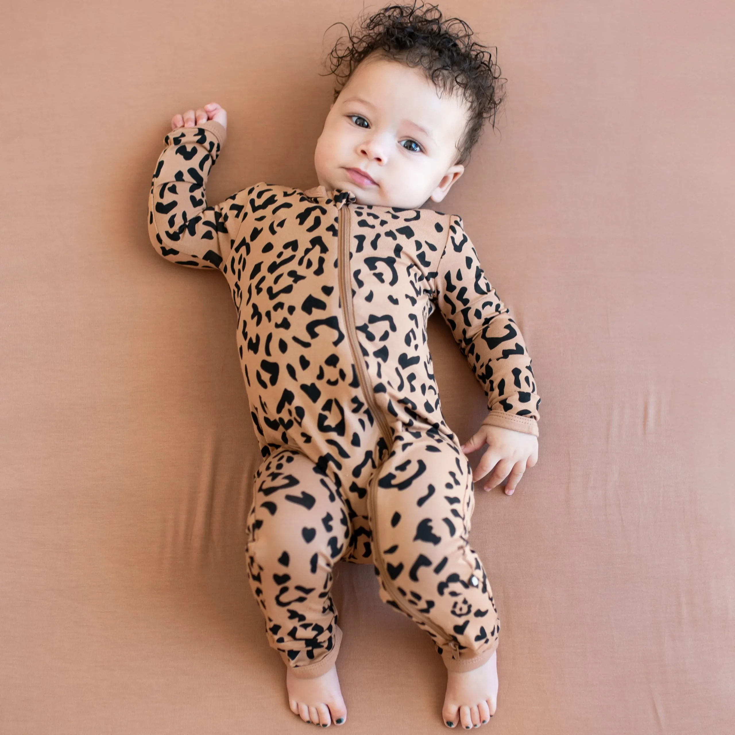 Zippered Romper in Latte Leopard
