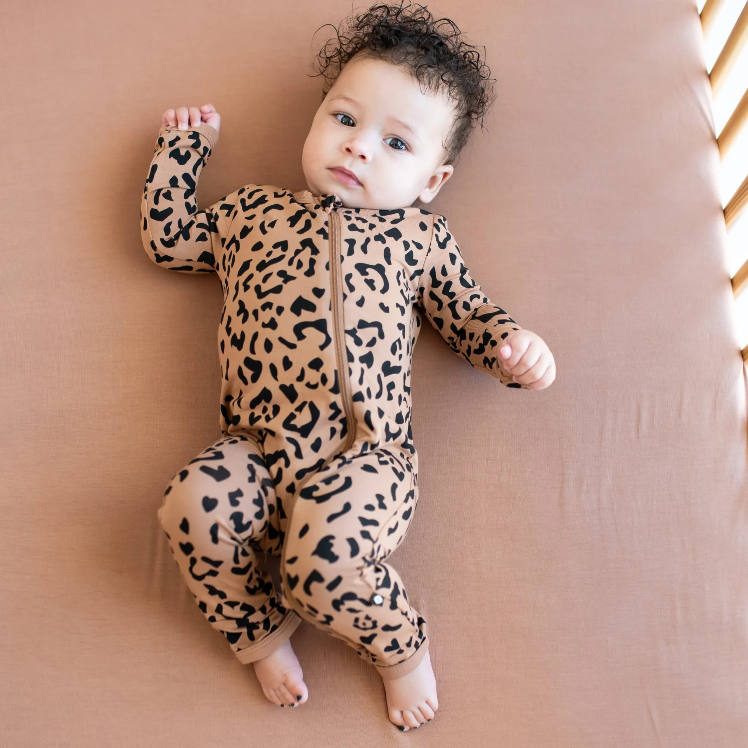 Zippered Romper in Latte Leopard