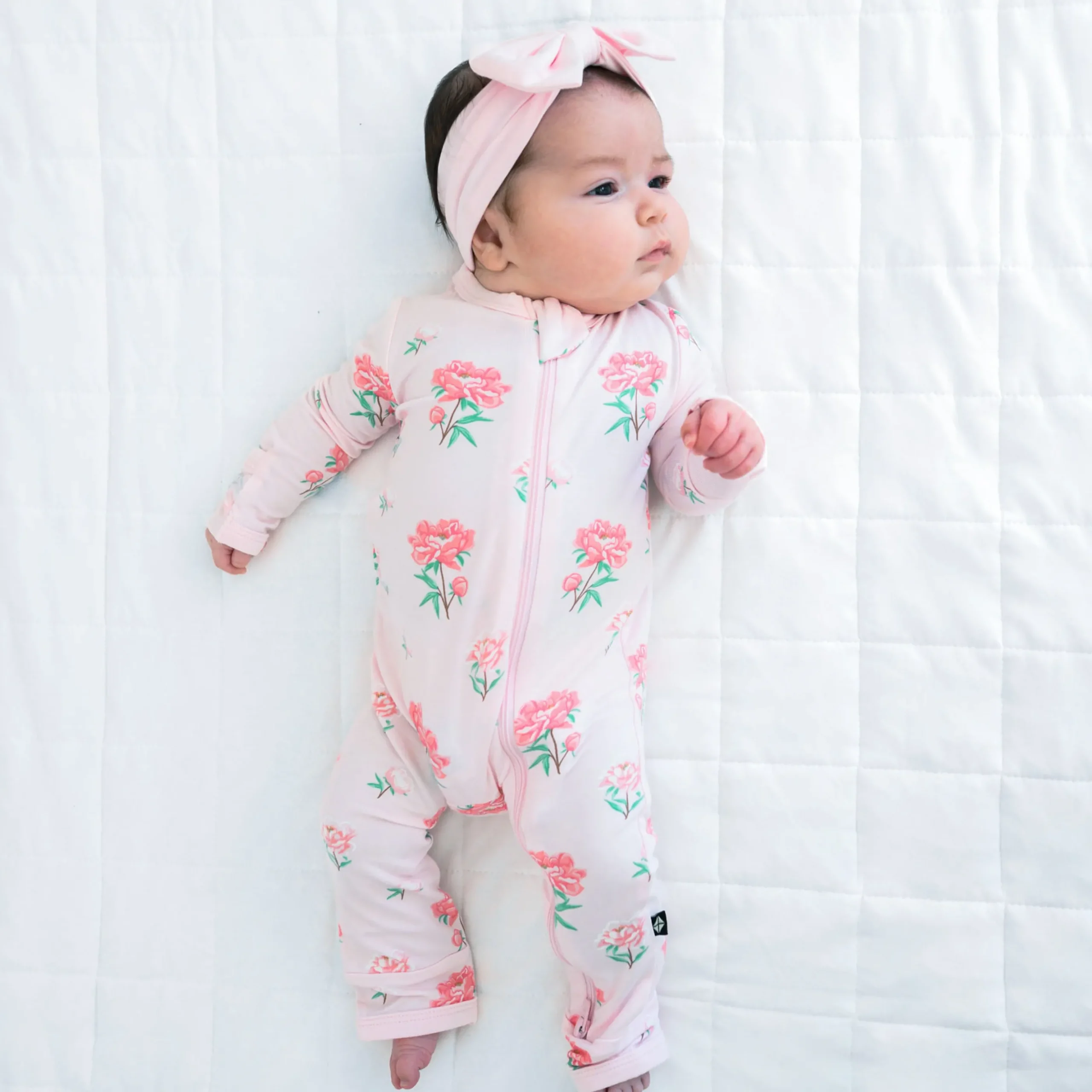 Zippered Romper in Sakura Peony