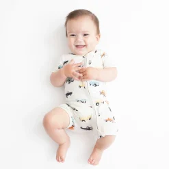 Zippered Shortall Romper in Vintage Truck