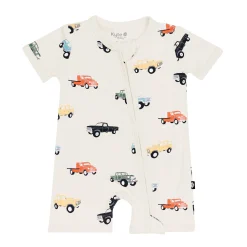 Zippered Shortall Romper in Vintage Truck