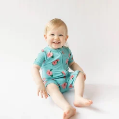 Zippered Shortall Romper in Hibiscus