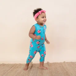 Zippered Sleeveless Romper in Hibiscus