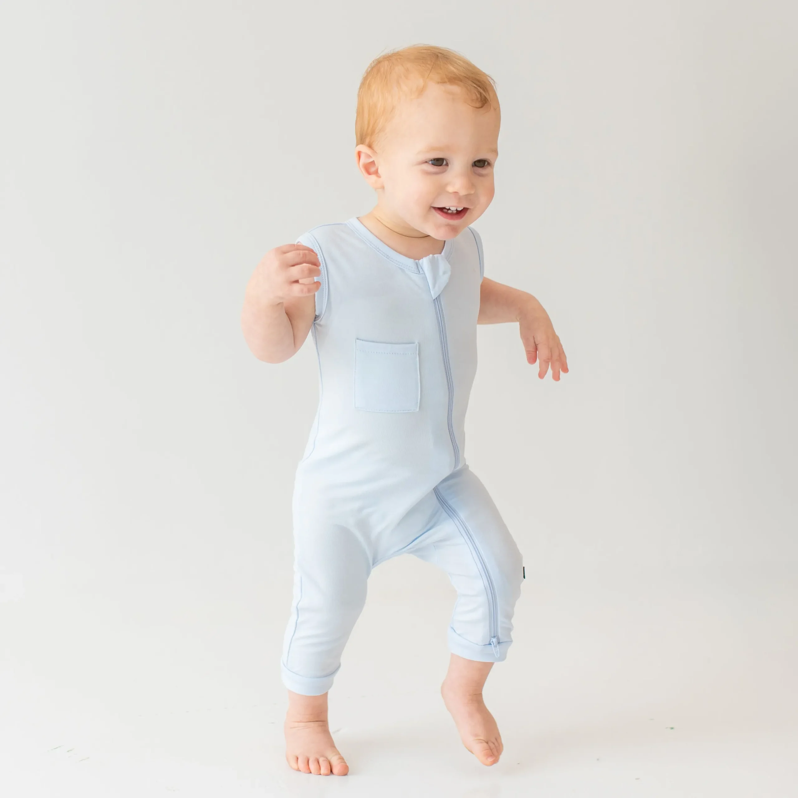 Zippered Sleeveless Romper in Mist