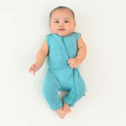 Zippered Sleeveless Romper in Makai