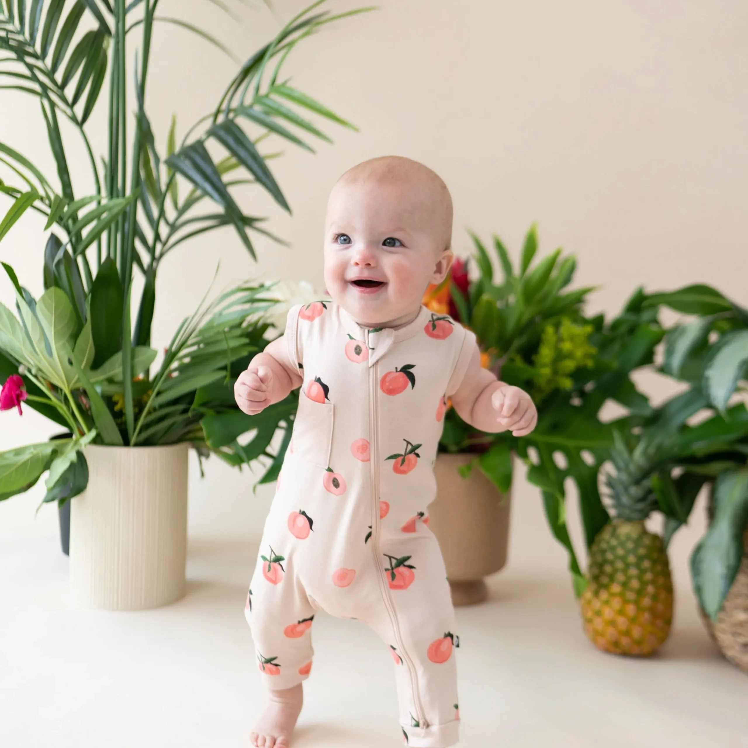 Zippered Sleeveless Romper in Peach