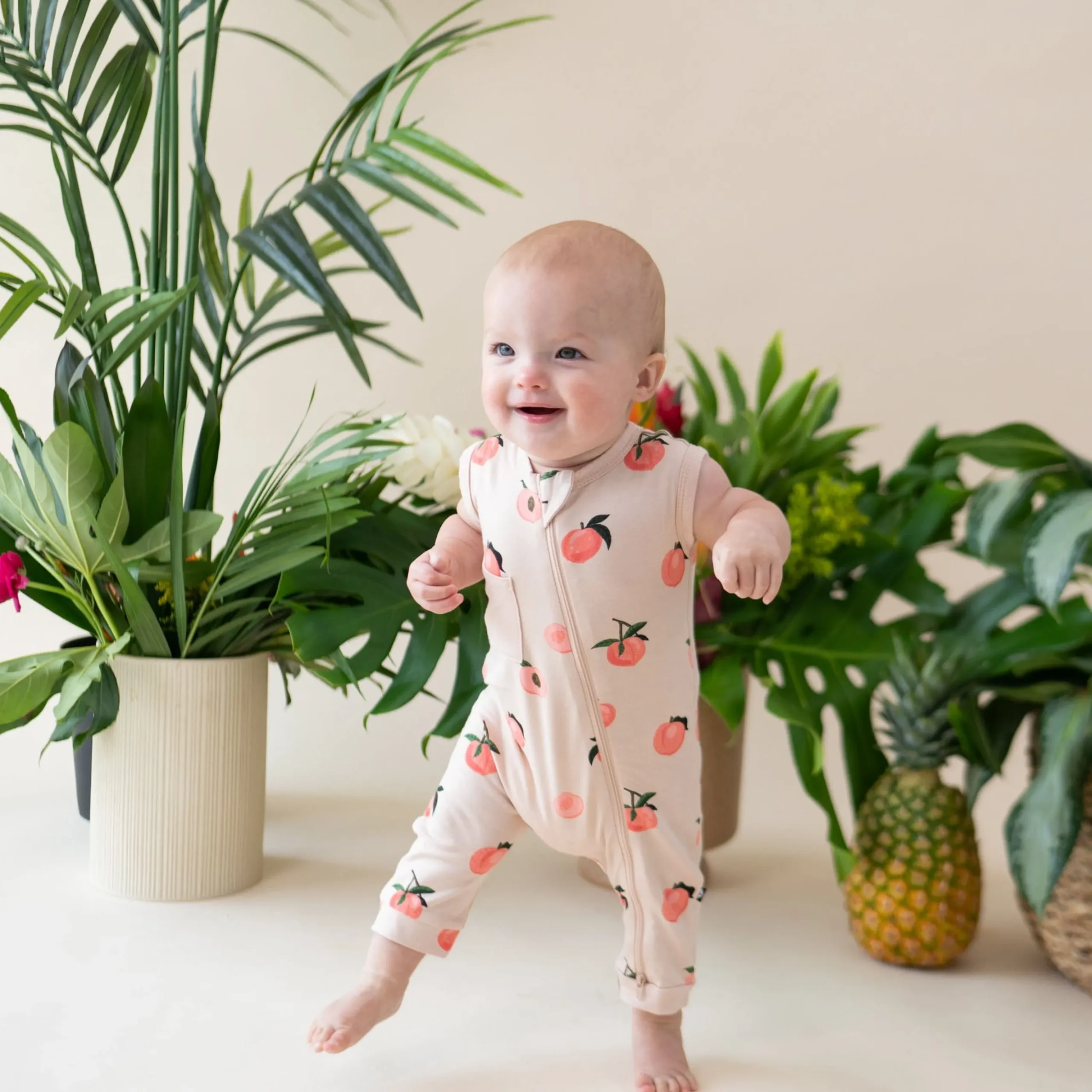 Zippered Sleeveless Romper in Peach